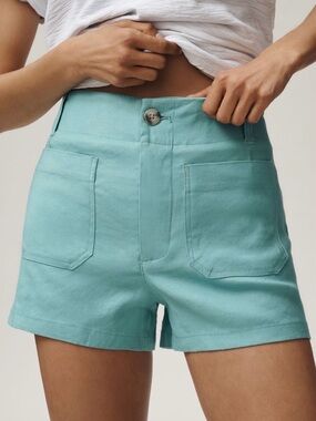 NWT Anthropologie Maeve Colette Turquoise European Stretch Linen Shorts SZ 28